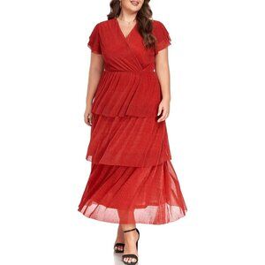Plus Size Maxi Dress Polyester Short Sleeve Tiered Elegant Flowy